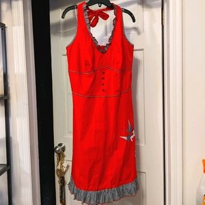Torrid Red Halter Gingham Trim Pin-up Dress Sz 14